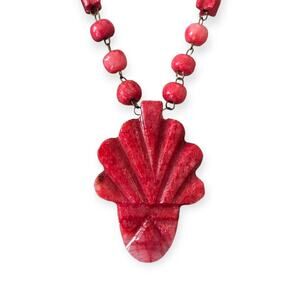 Mexican Revival 1950s shaped quartz bead Tribal Face Pendant Necklace